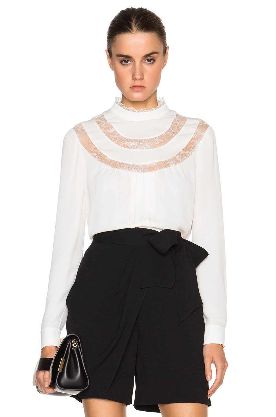 Image 1 of Valentino Garavani Lace Detail Collared Blouse in Ivory
