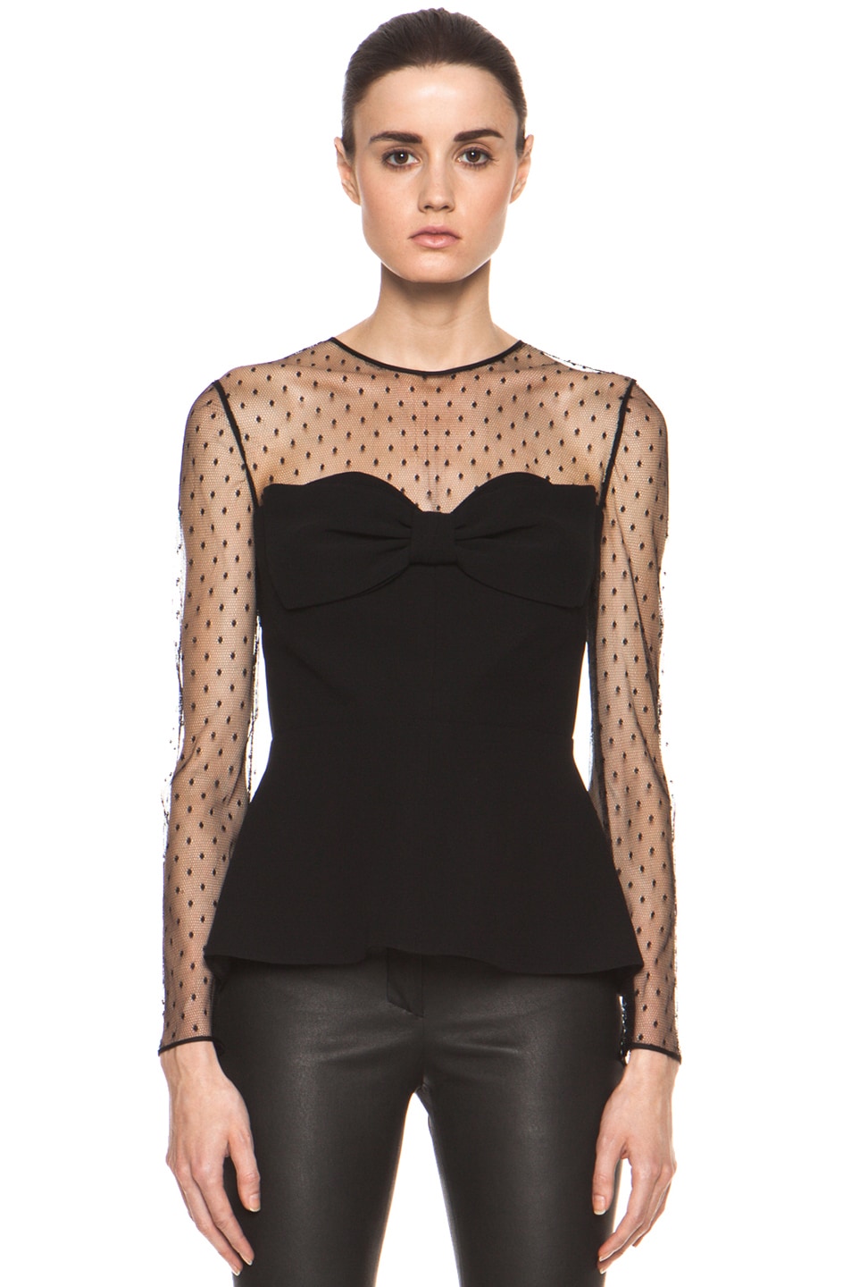 Valentino Point Lace Top with Bow in Black | FWRD