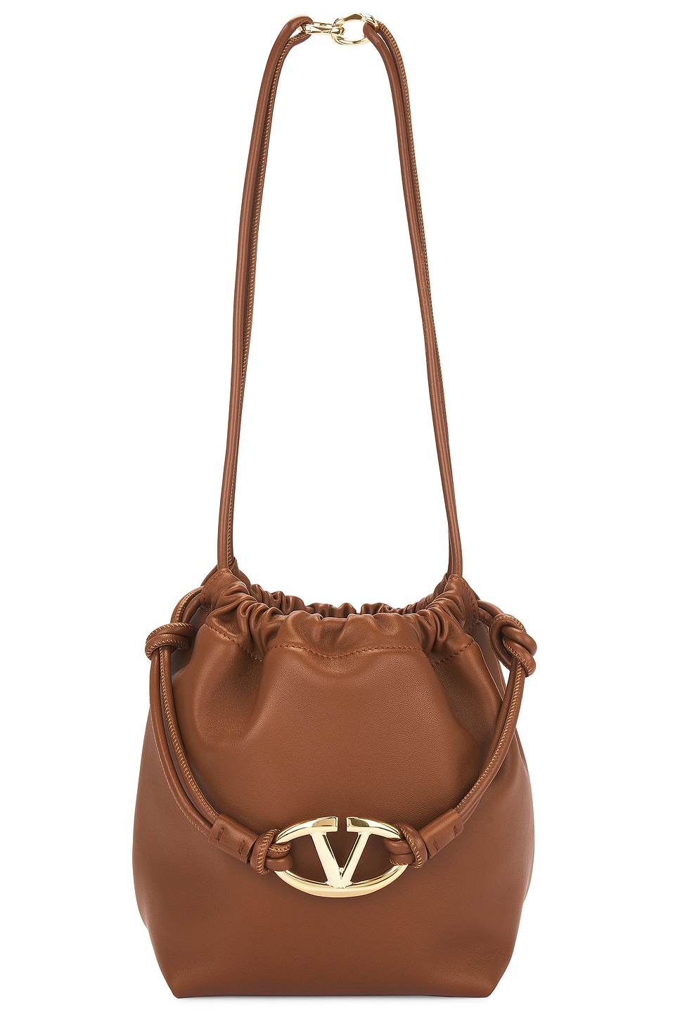 Medium V Logo Drawstring Bag in Brown