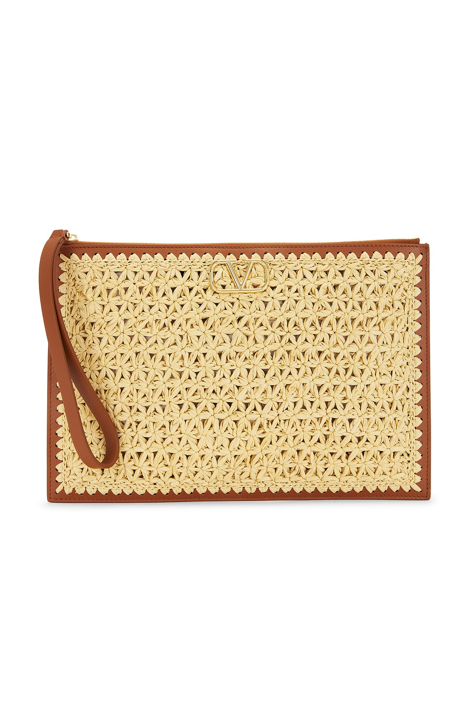 Shop Valentino V Logo Signature Large Flat Pouch In Naturale & Selleria