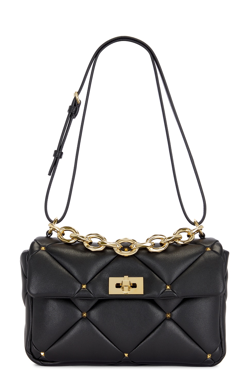 Shop Valentino Roman Stud Shoulder Bag In Nero