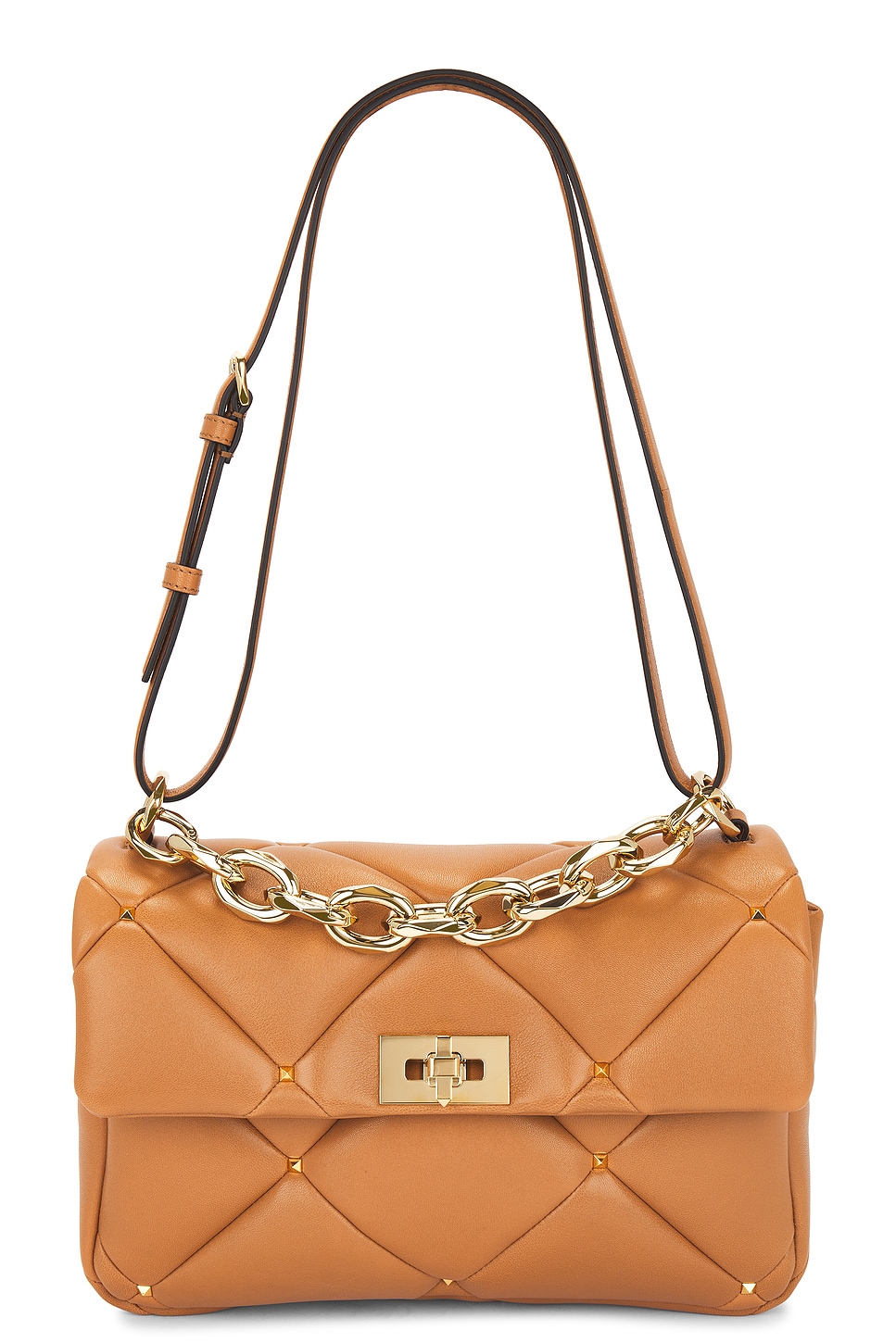 Shop Valentino Roman Stud Shoulder Bag In Almond Beige