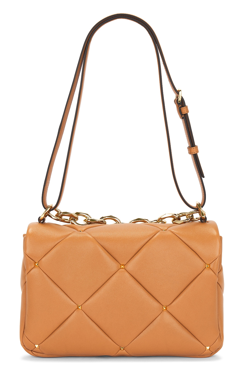 Shop Valentino Roman Stud Shoulder Bag In Almond Beige