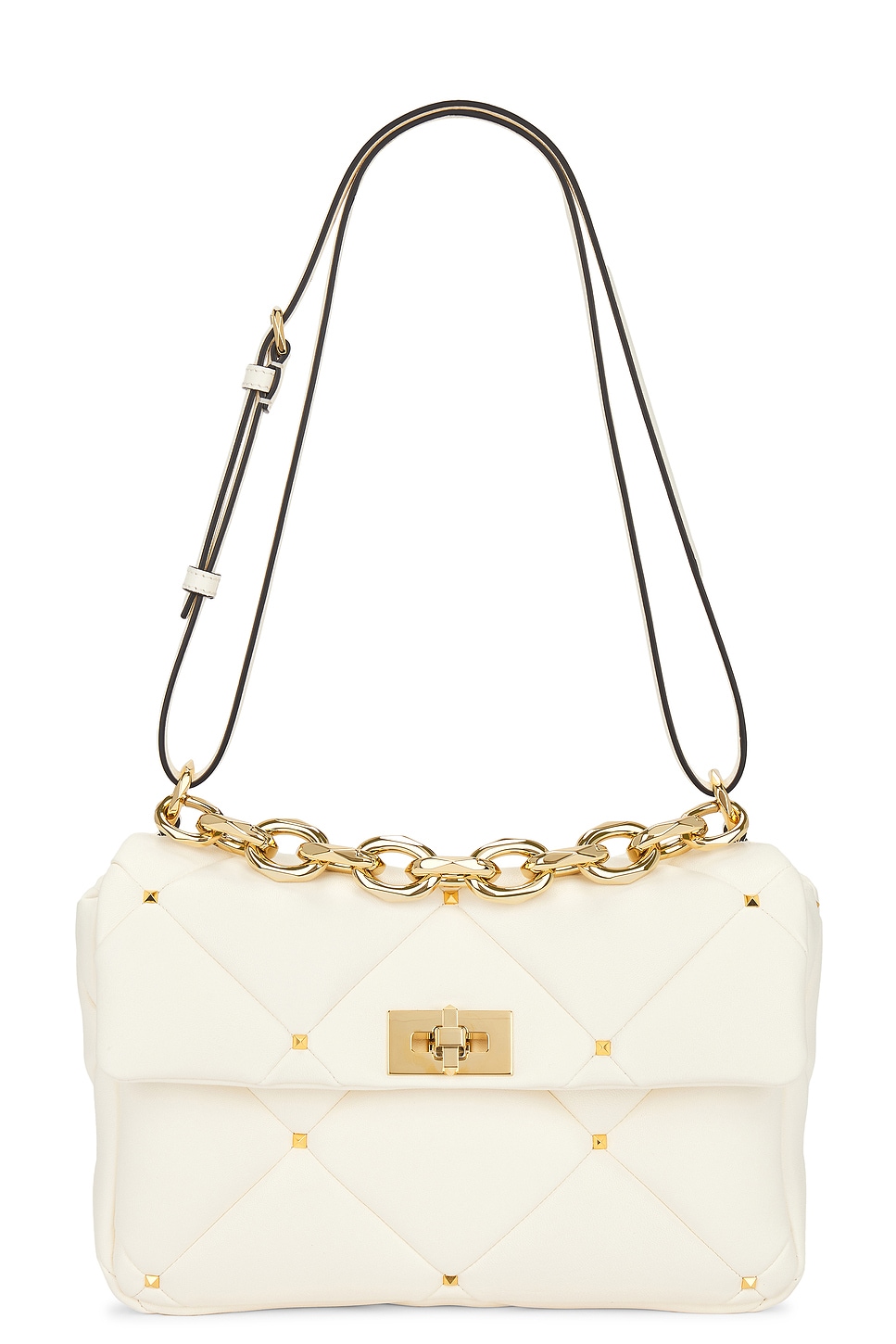 Shop Valentino Roman Stud Shoulder Bag In Ivory