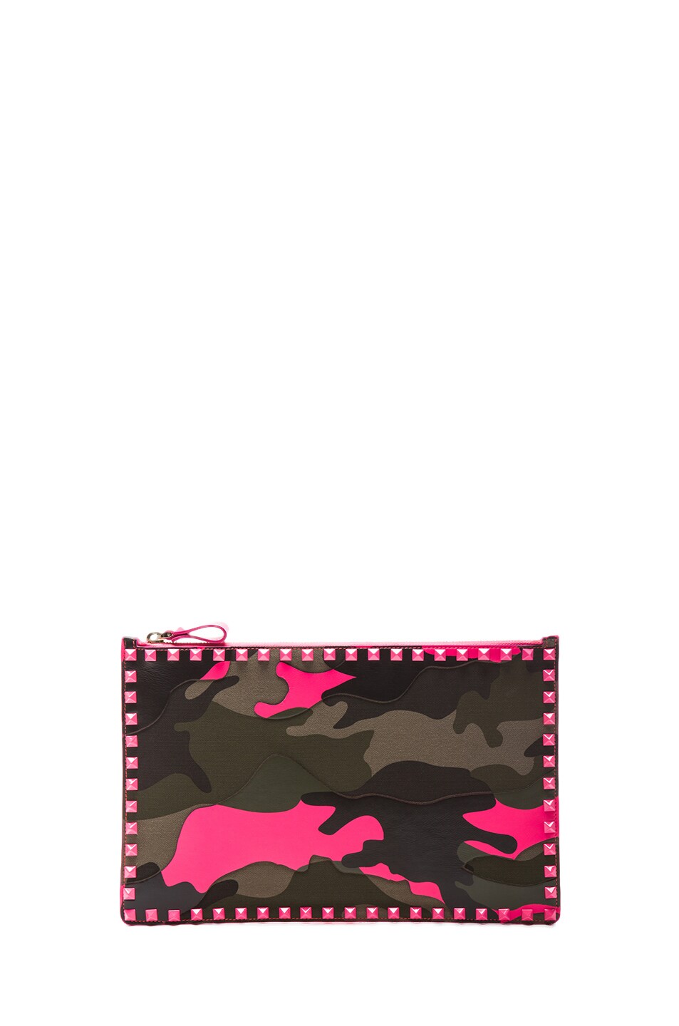 Image 1 of Valentino Garavani Rockstud Camouflage Flat Pouch in Pink