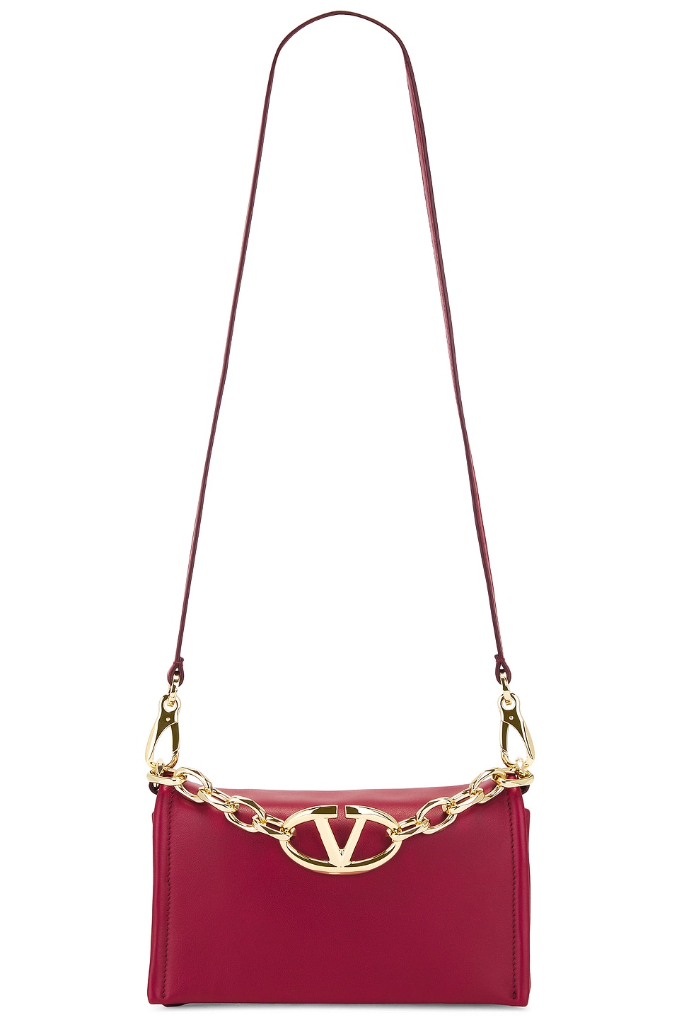 Shop Valentino V Logo Chain Clutch In Deep Scarlet