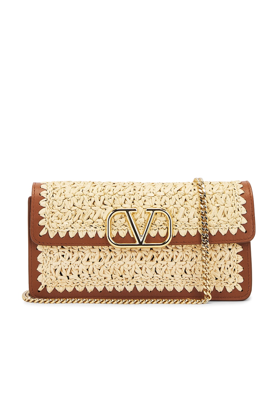 Valentino Vlogo Signature Raffia Wallet With Strap In Naturale & Selleria