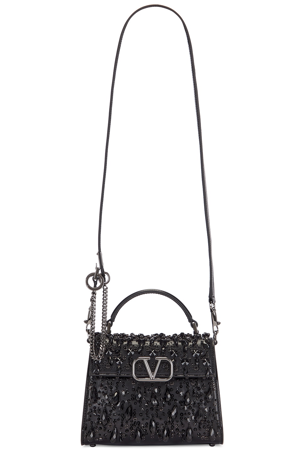 V Sling Mini Top Handle Bag in Black