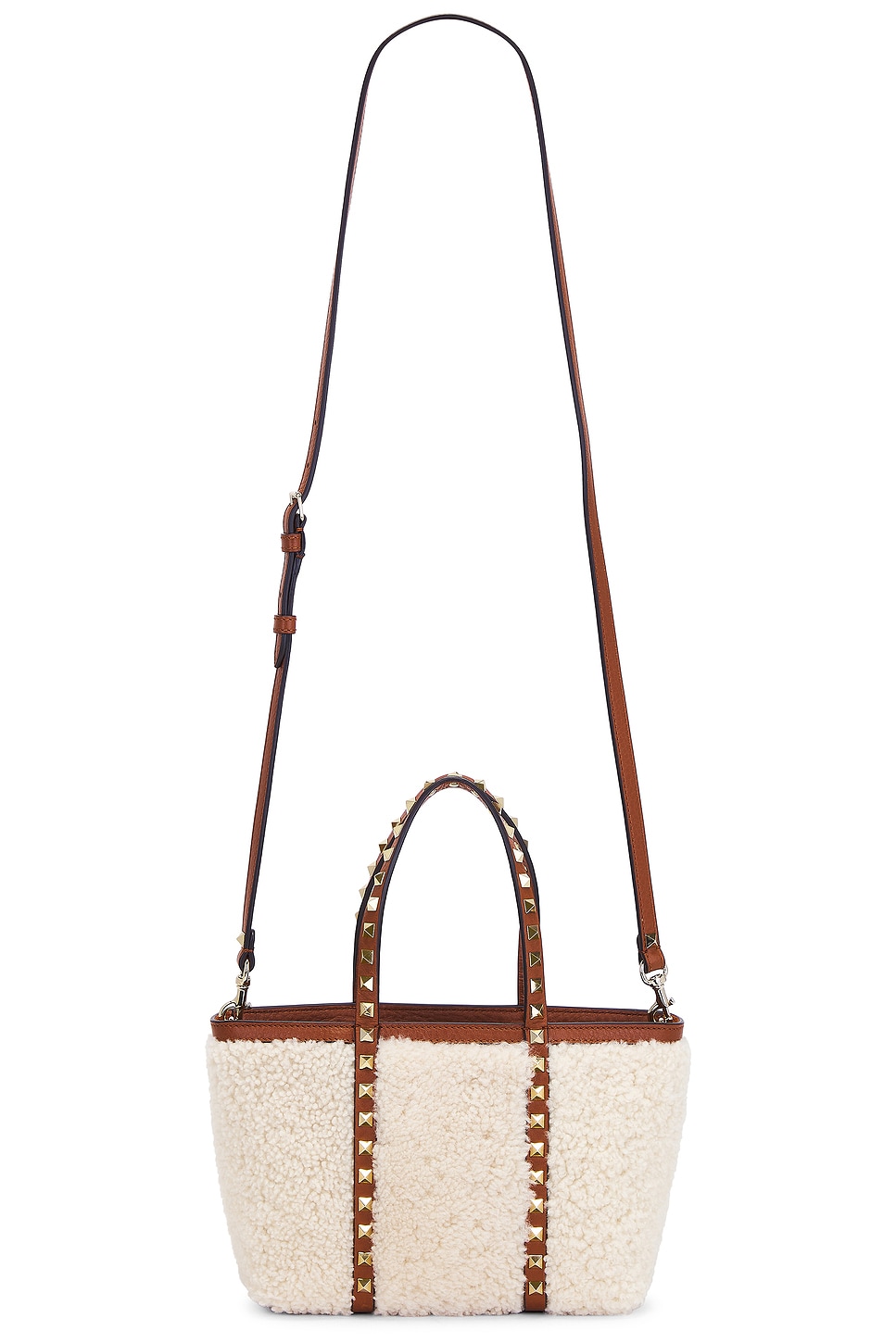 Valentino Rockstud Mini Tote Bag In Naturale & Selleria