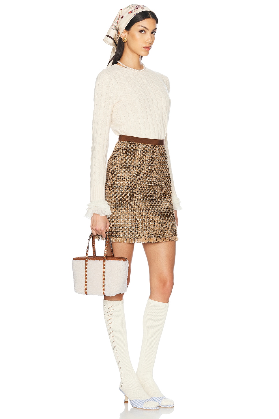 Valentino Rockstud Mini Tote Bag In Naturale & Selleria