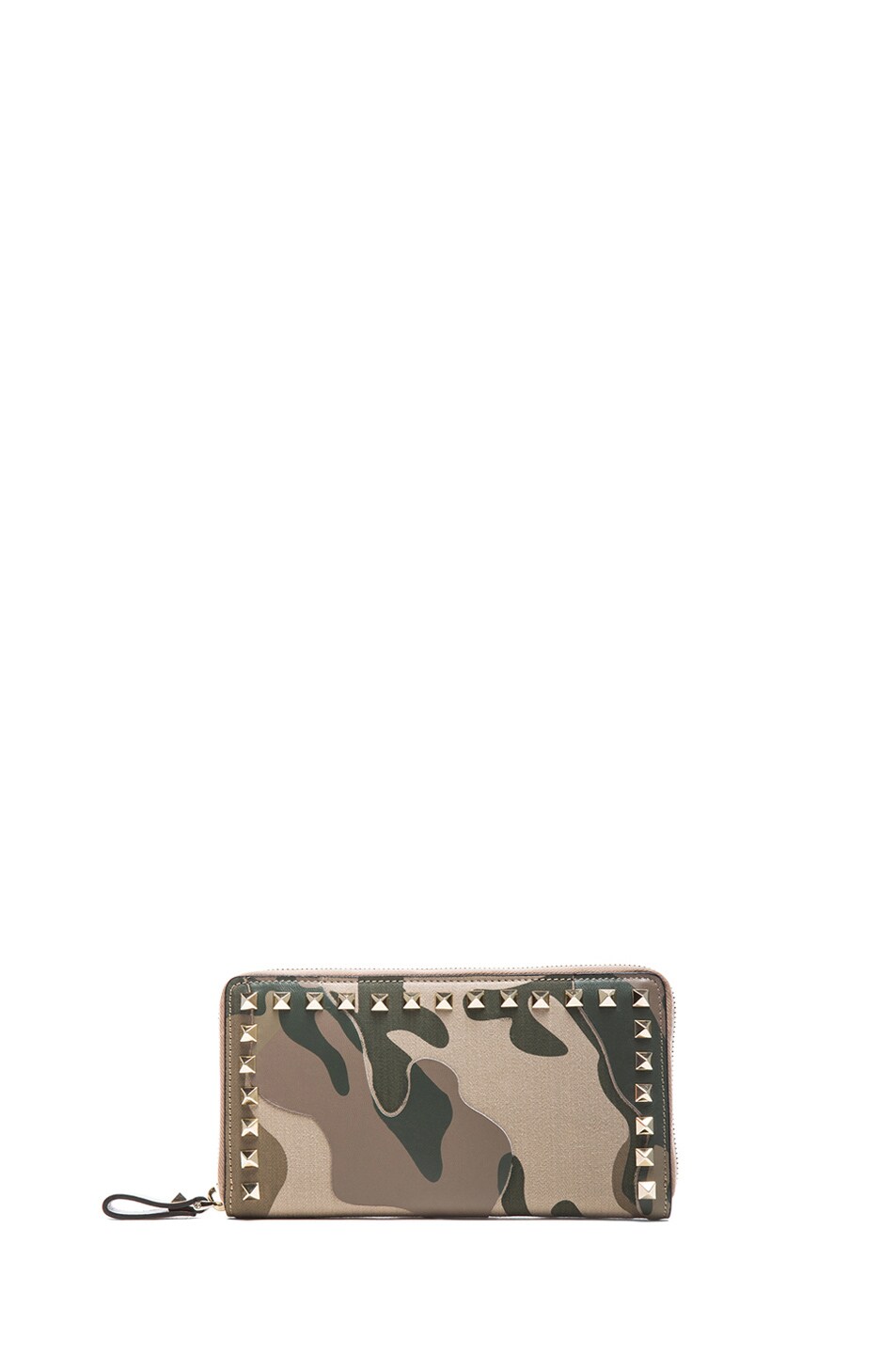 Image 1 of Valentino Garavani Long Rockstud Zipped Continental Wallet in Green Camo