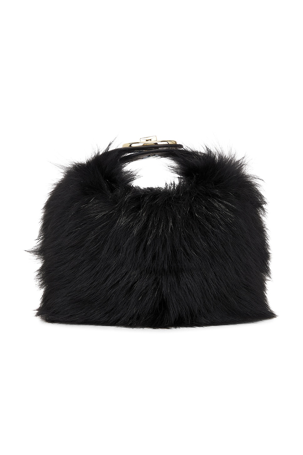 V Logo Mini Fur Bag in Black