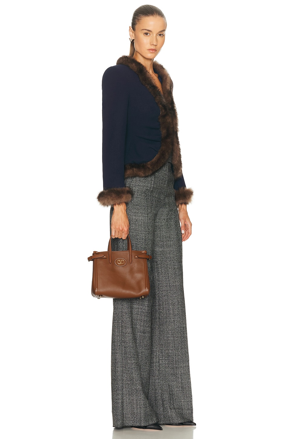 Valentino Garavani Brown Leather Antibes Shopping Bag