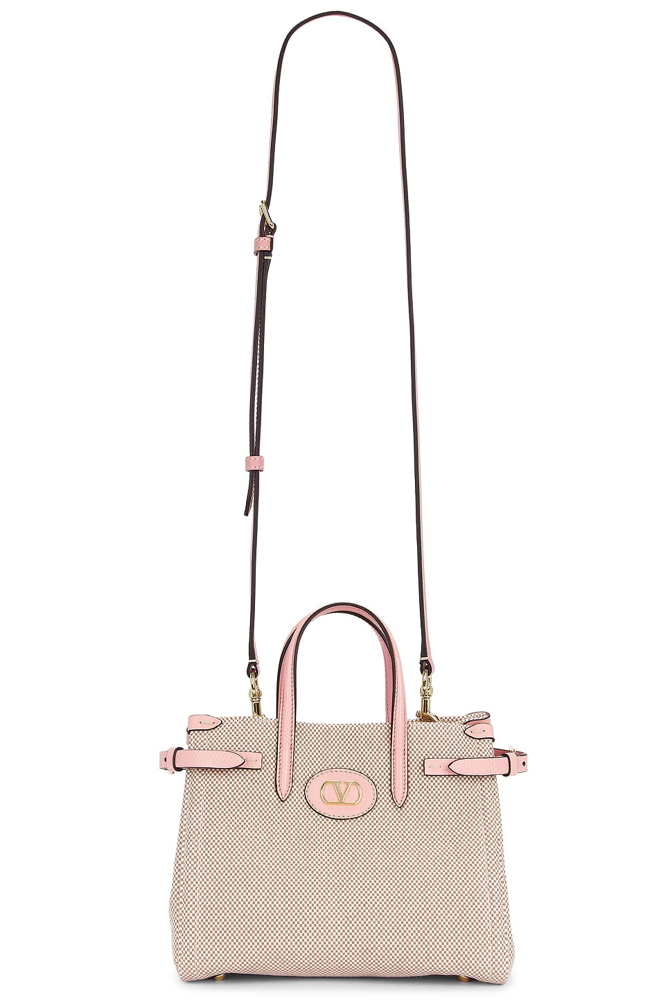 Valentino Antibes Small Tote Bag In Naturale Tobacco & Peach Rose
