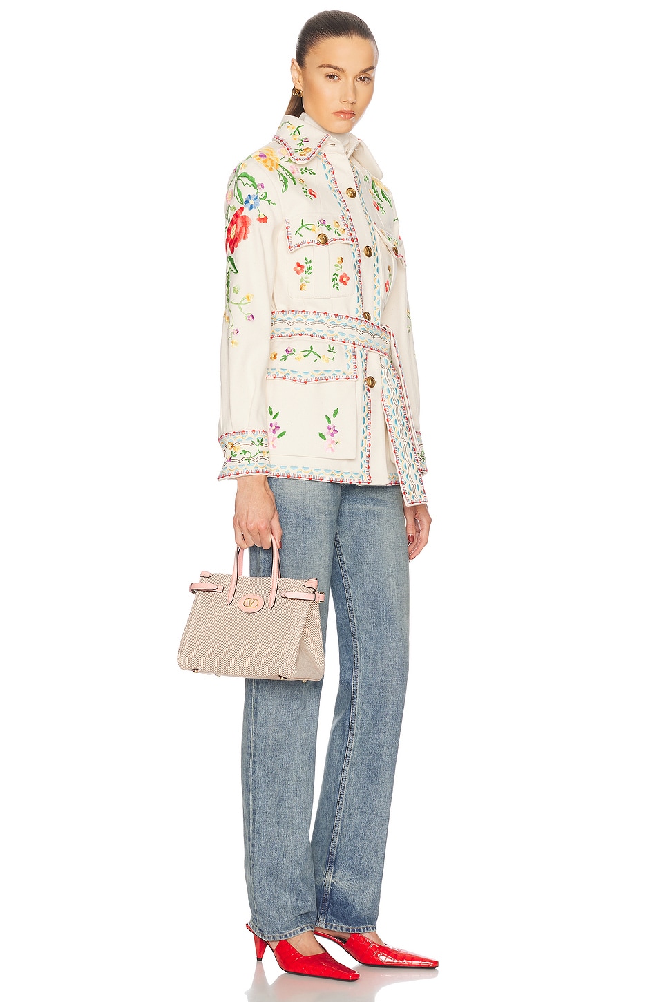 Valentino Antibes Small Tote Bag In Naturale Tobacco & Peach Rose