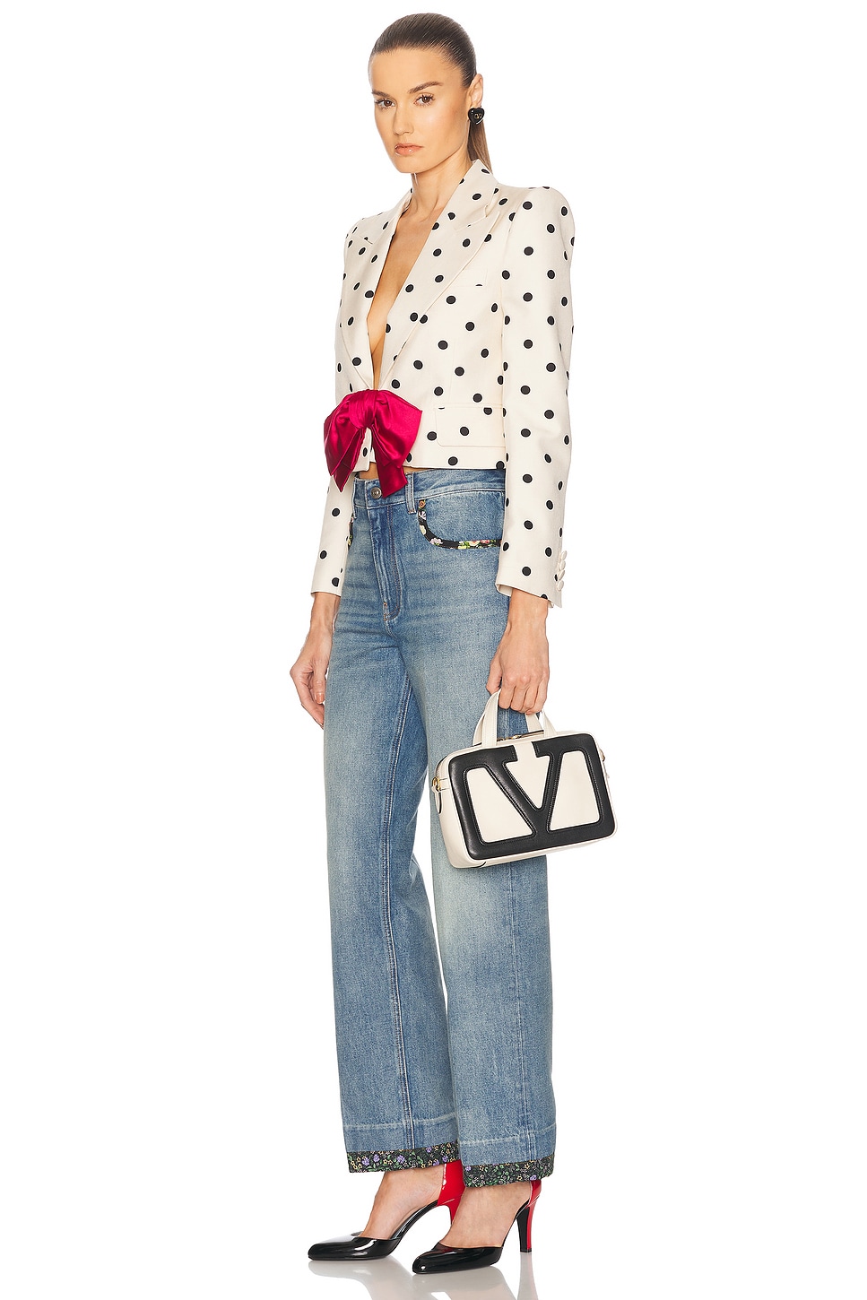 Valentino Viva Superstar Small Two-tone Leather Shoulder Bag In Butter White & Nero