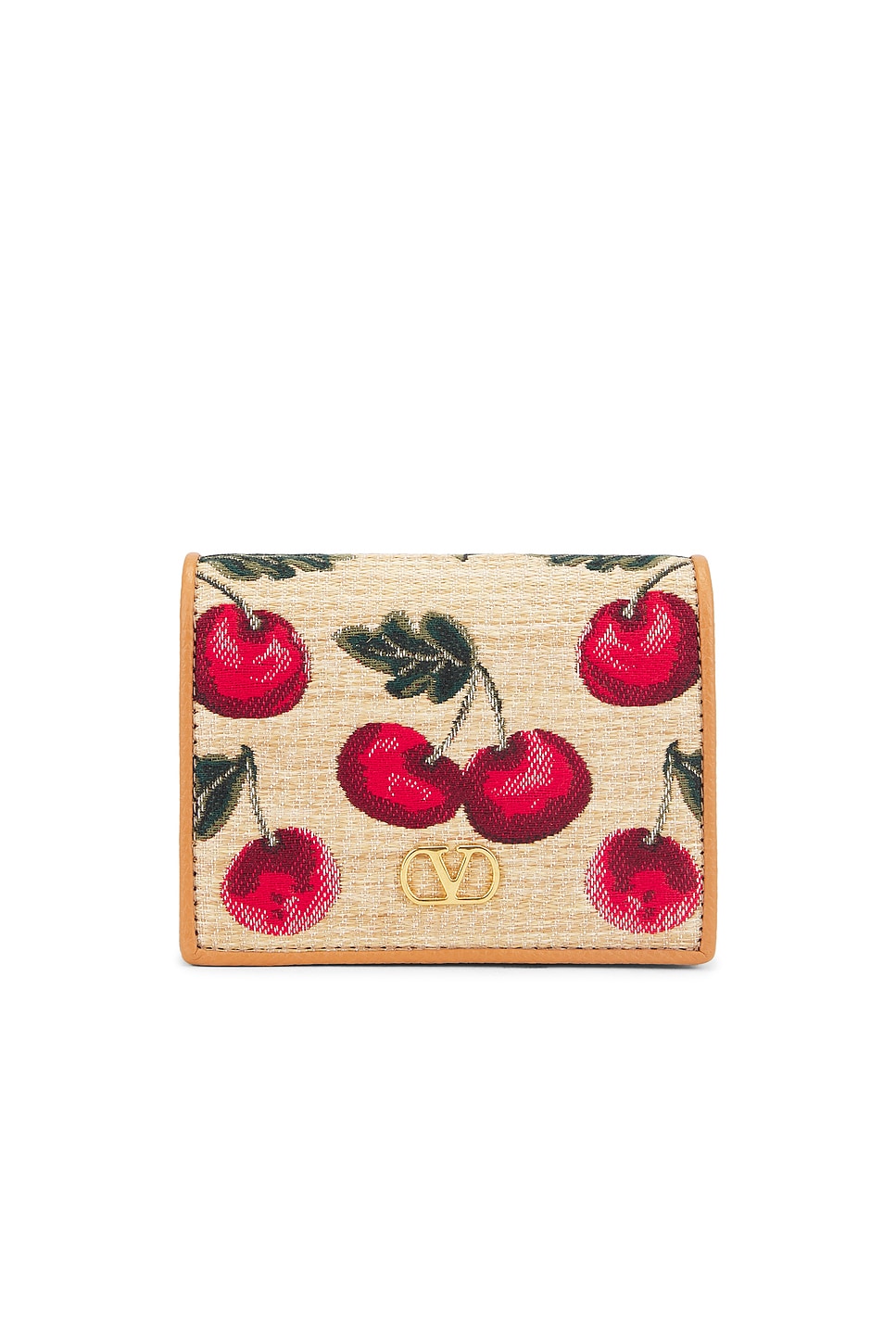 Shop Valentino V Logo Signature French Flap Wallet In Naturale Multicolor & Natural Camel