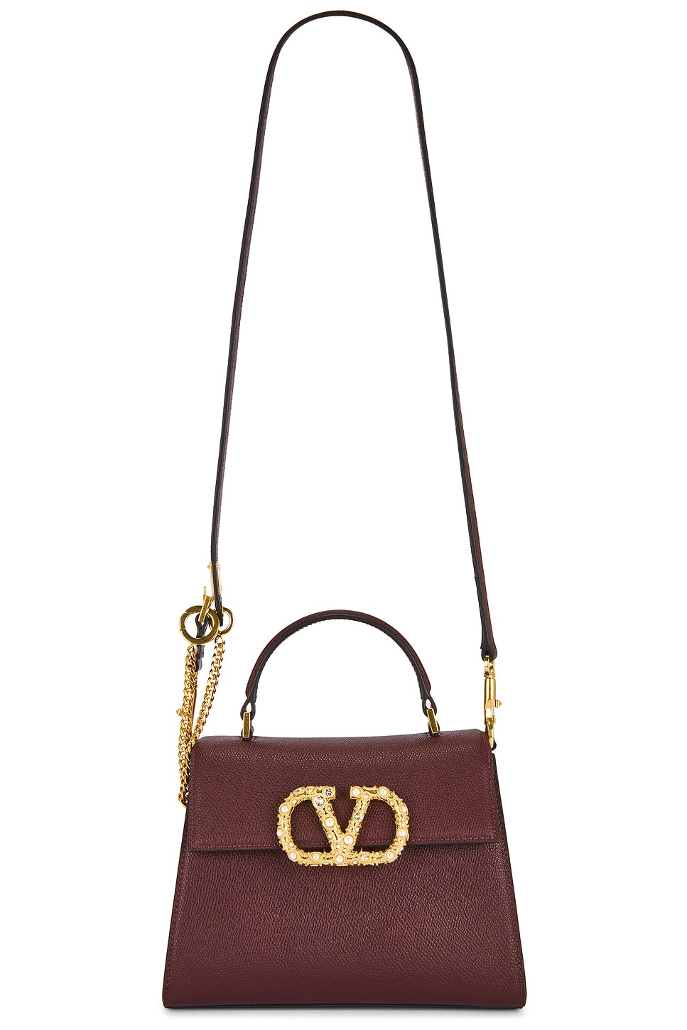 V Sling Small Top Handle Bag in Wine