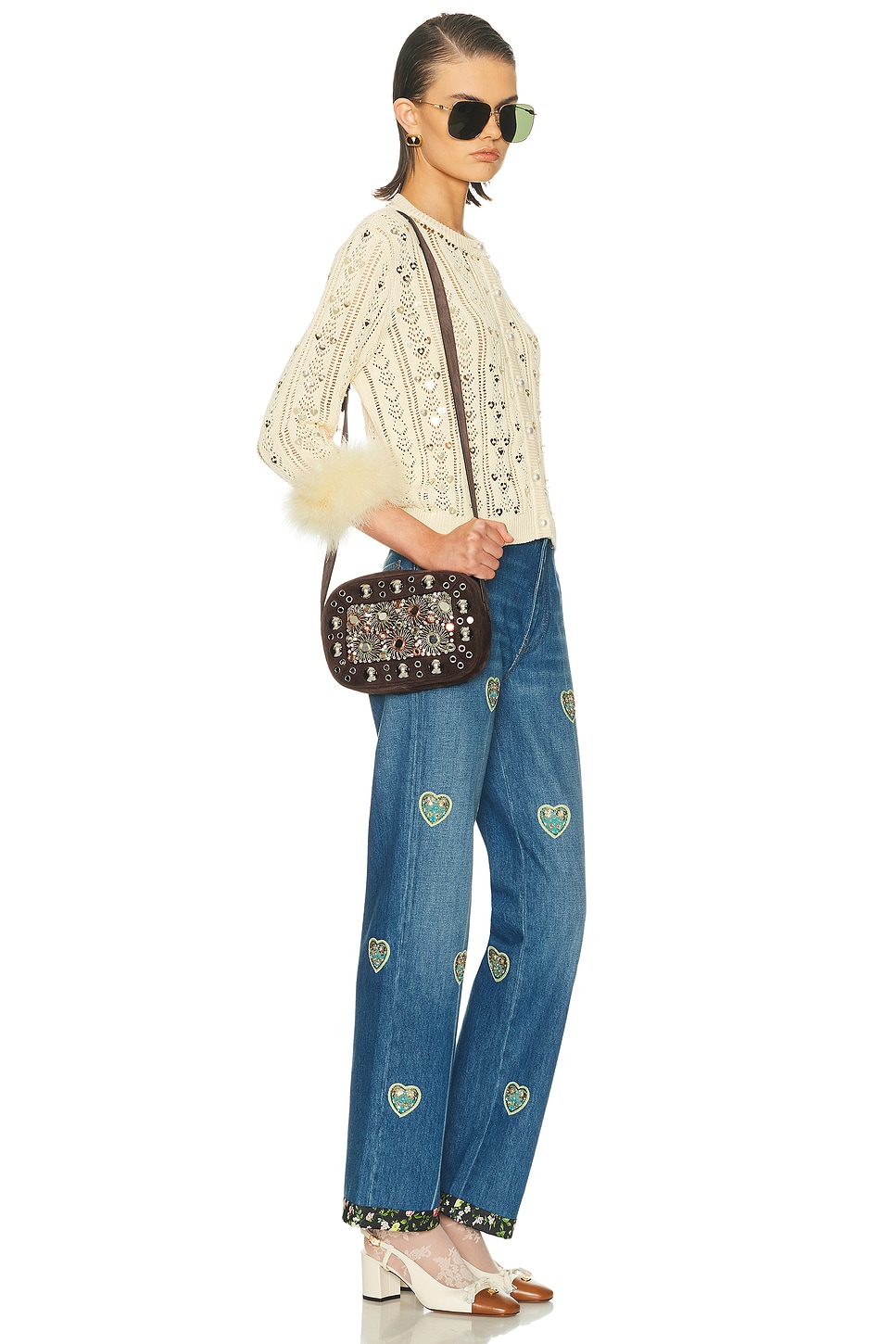 Valentino Mirror-embellished Stud-detailed Shoulder Bag