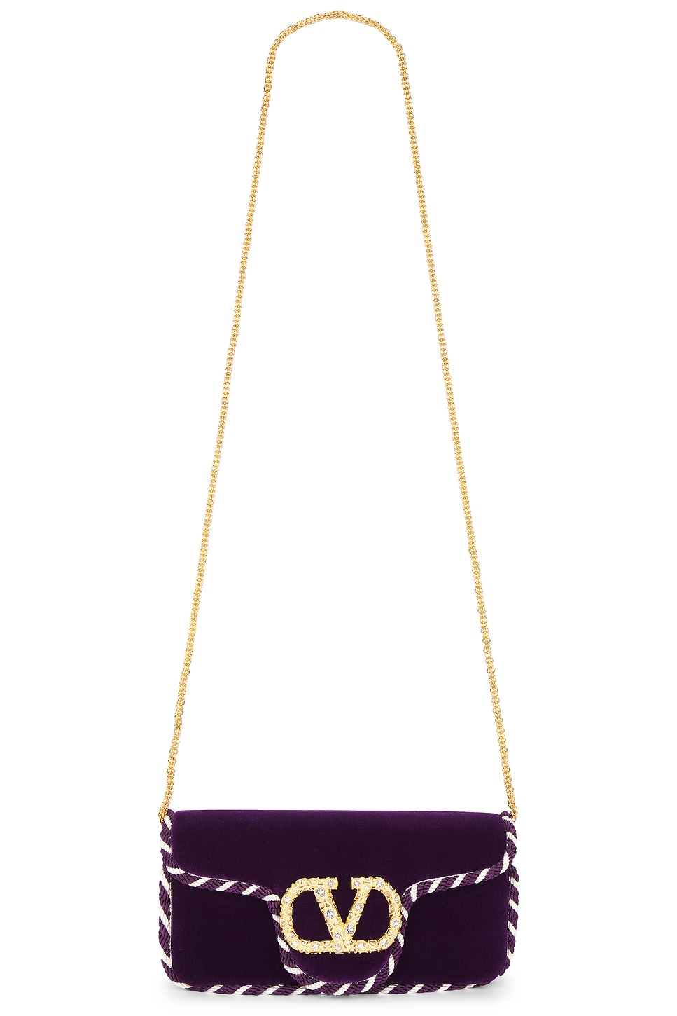 Valentino Velvet Clutch With Chain Strap And Trim