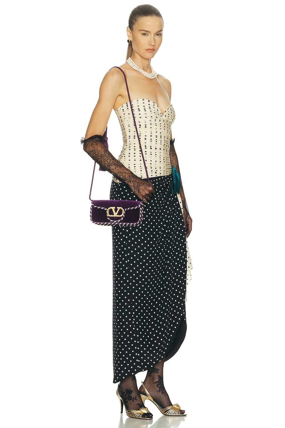 Valentino Velvet Clutch With Chain Strap And Trim