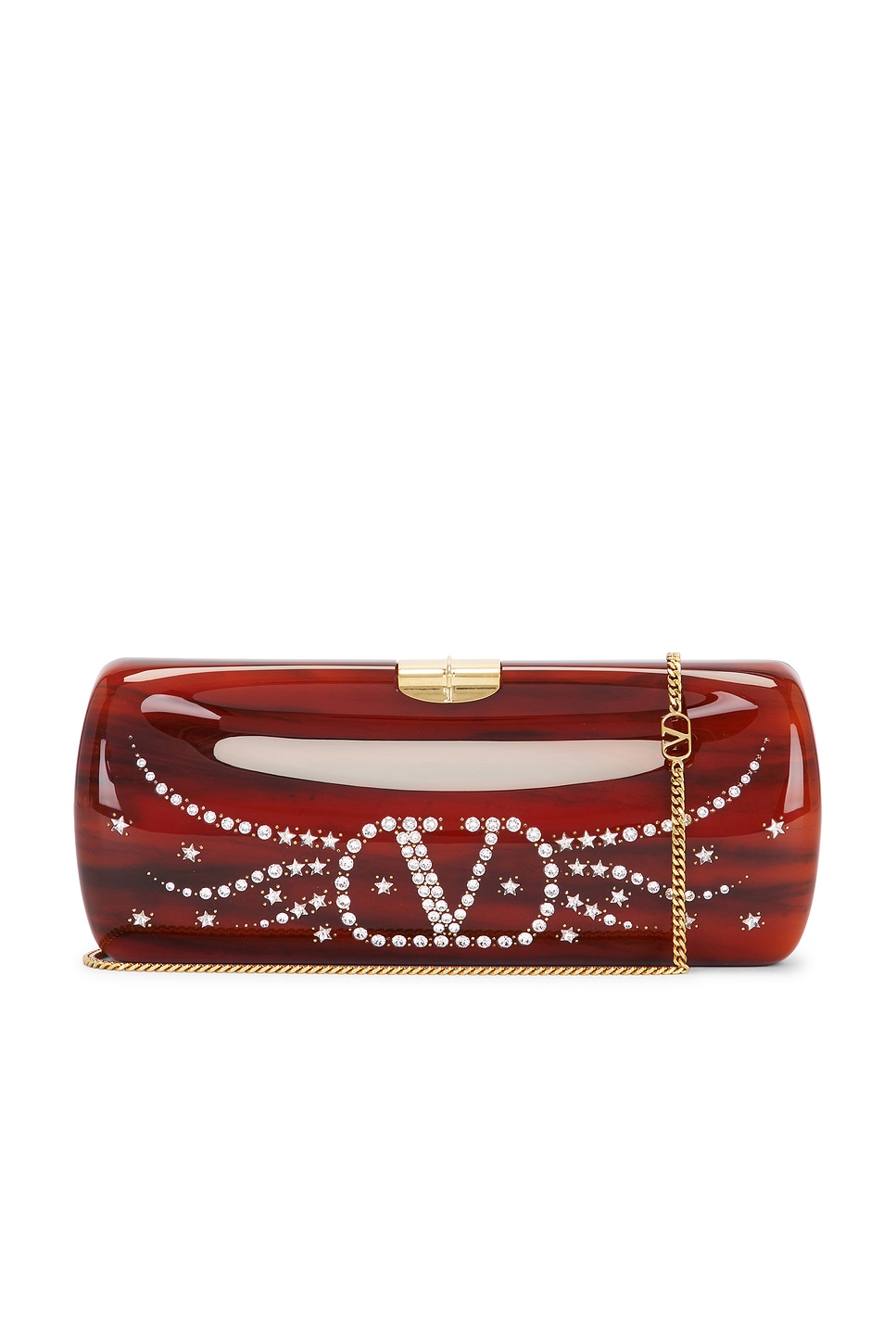Valentino Garavani Pince Minaudiere Clutch In Tartarugato & Crystal