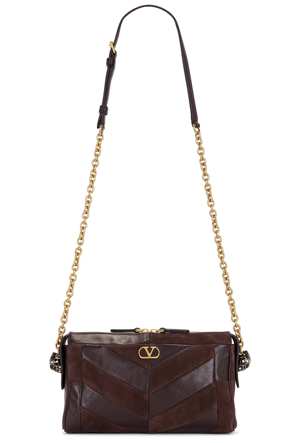 Valentino Garavani Panthea Small Shoulder Bag In Ebony Brown & Oak Brown