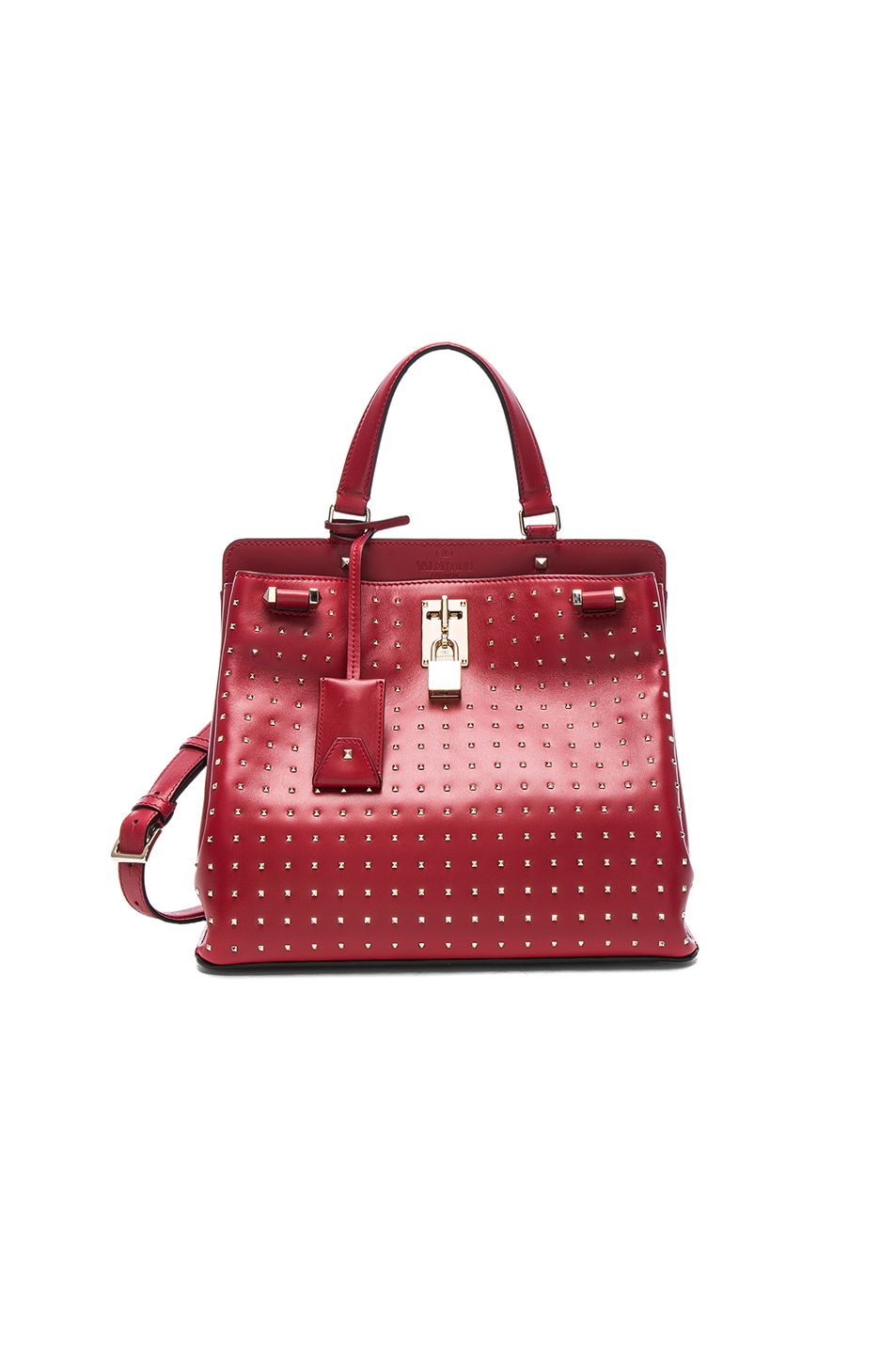 Image 1 of Valentino Garavani Medium Studded Piper Handle Bag in Red