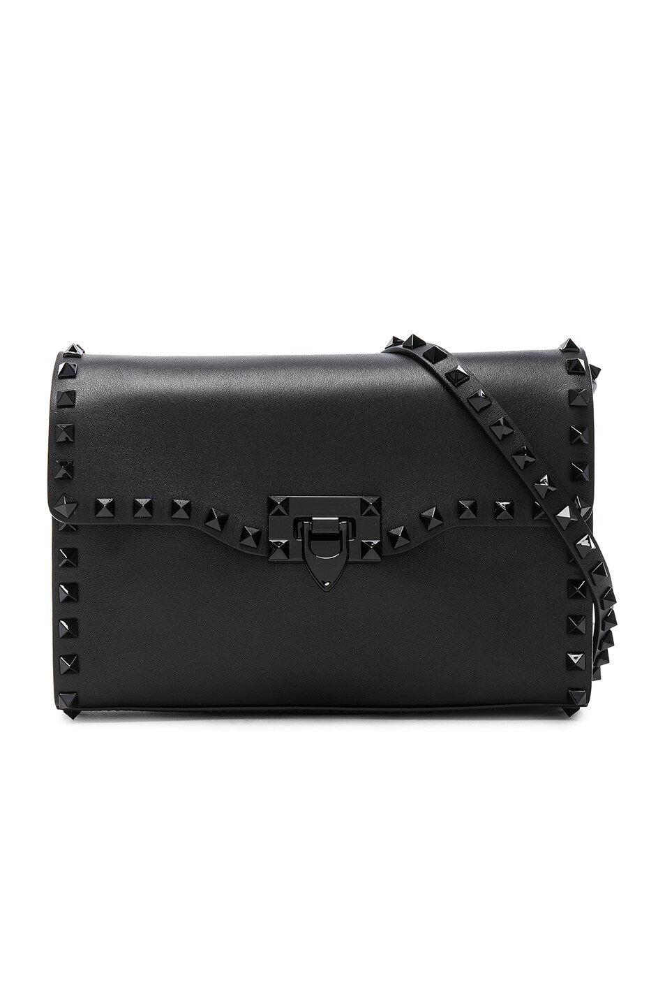 Image 1 of Valentino Garavani Medium Rockstud Shoulder Bag in Black & Black