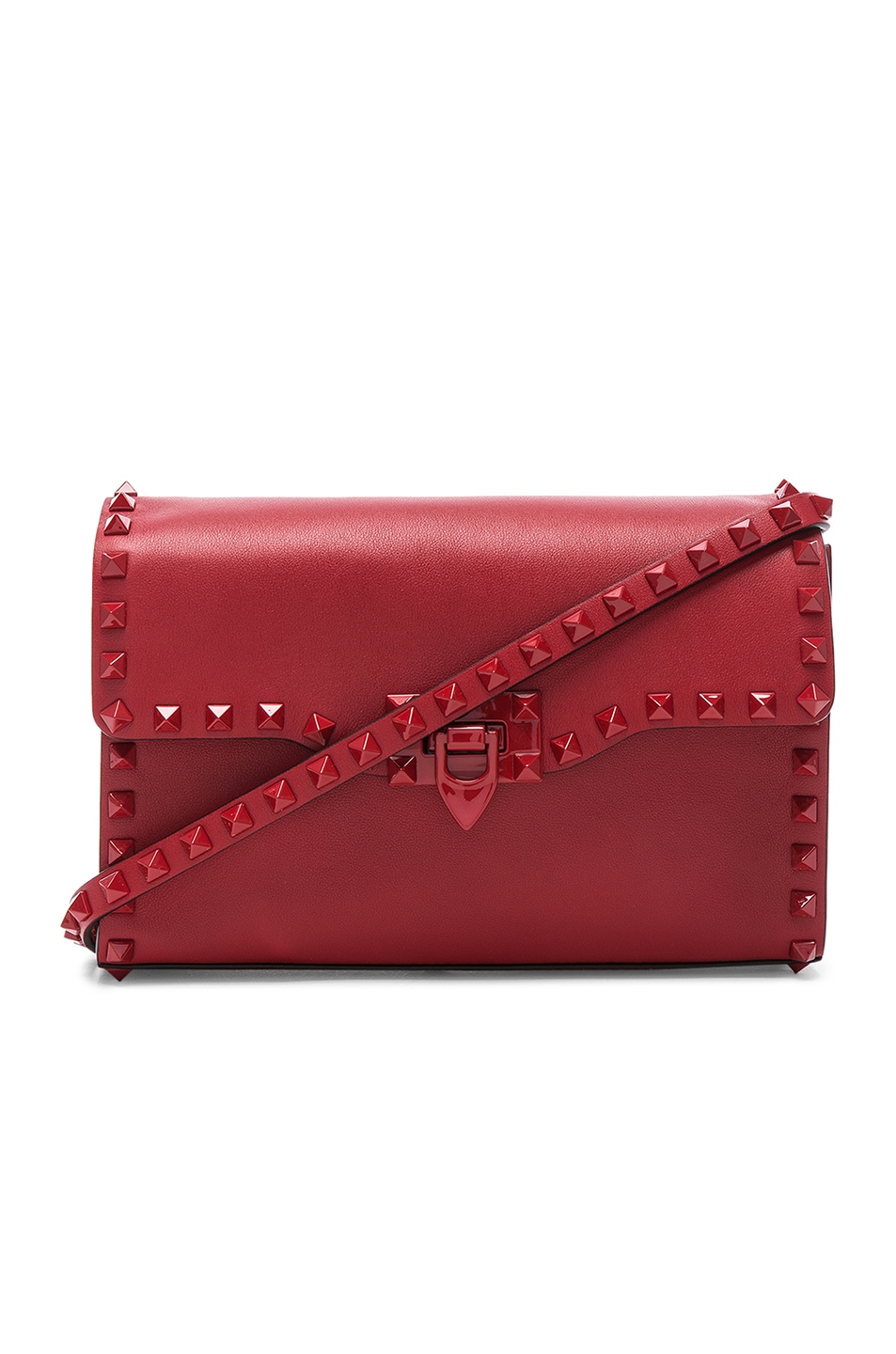Image 1 of Valentino Garavani Medium Rockstud Shoulder Bag in Red & Red