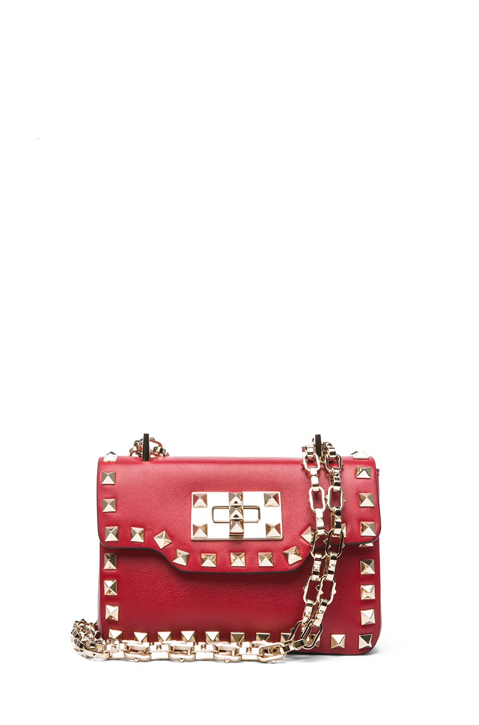 Valentino Small Rockstud Chain Flap Bag in Red | FWRD