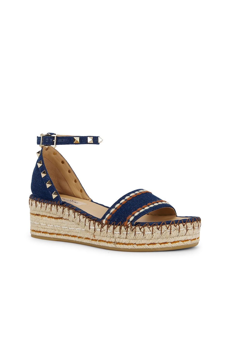 Valentino Rockstud Torchon Flatform Espadrilla Sandal In Blue