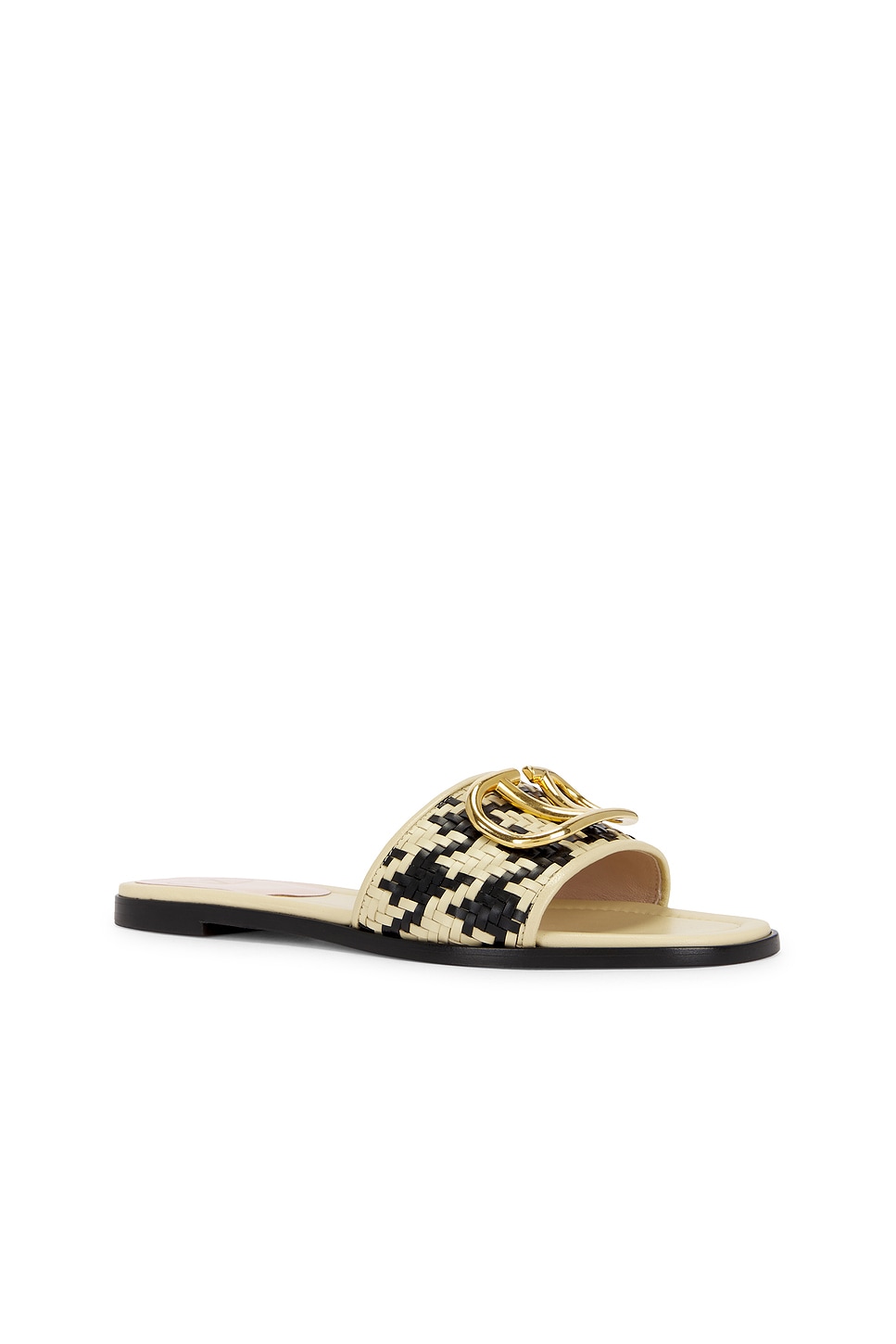 Valentino Vlogo Signature Houndstooth Woven Slide Sandals In Neutral