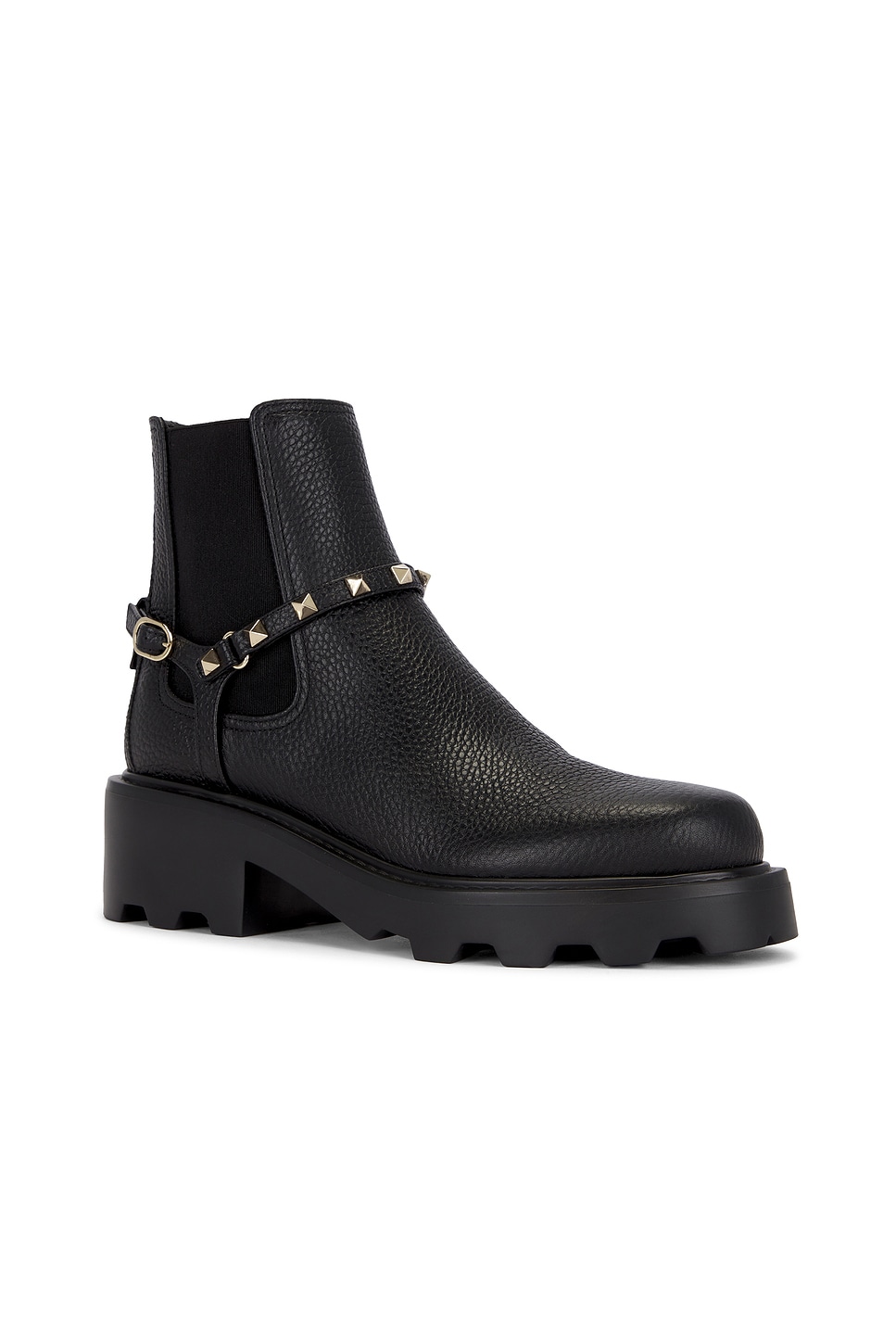 Valentino Rockstud Grainy Leather Boot In Black