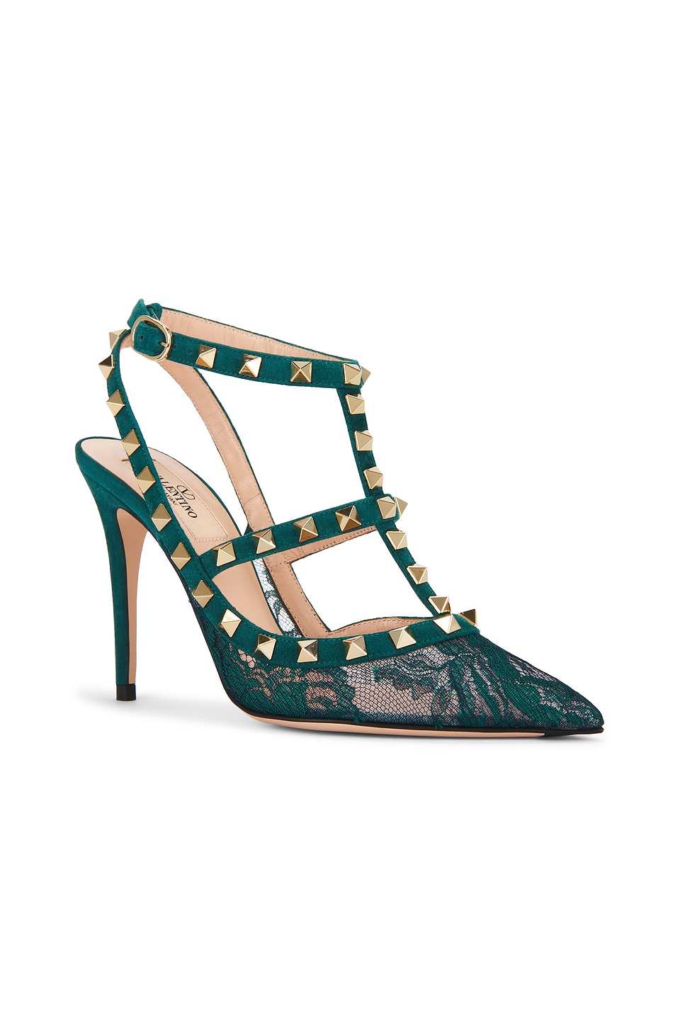 Valentino Rockstud Ankle Strap Pump In Green