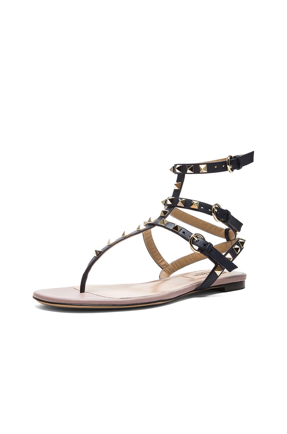 Valentino Garavani Rockstud Gladiator Leather Sandals T.05 in Marine | FWRD