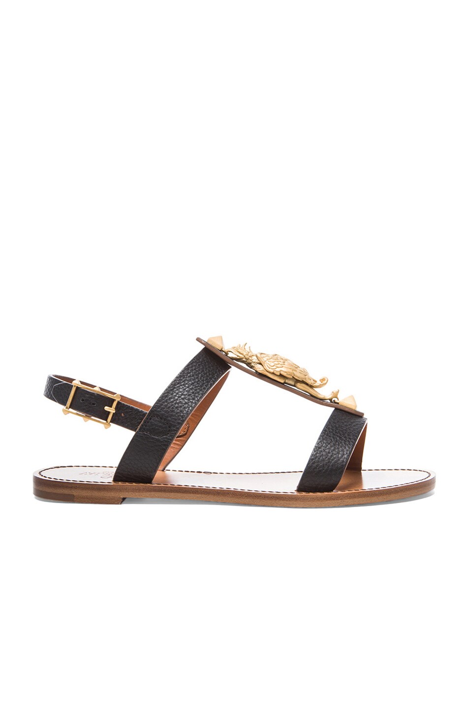 Valentino Ethno Elements Grained Leather Sandals in Black | FWRD