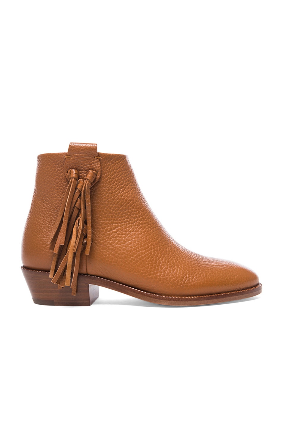 Image 1 of Valentino Garavani Fringe Grained Leather Ankle Boots in Light Cuir