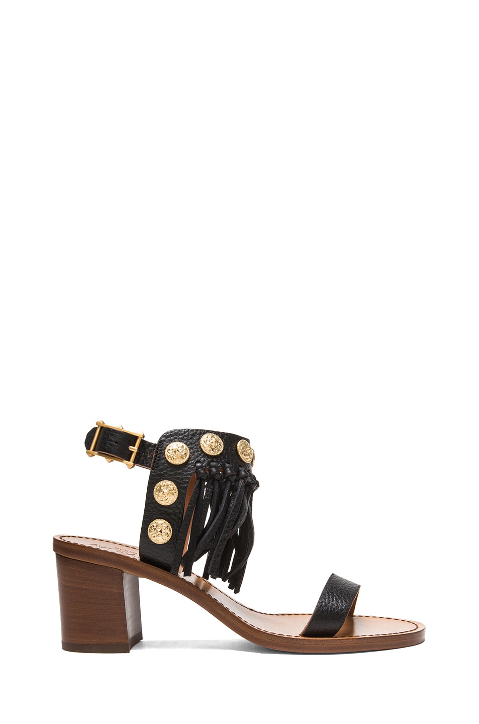 Image 1 of Valentino Garavani Fringe Grained Leather Sandals in in Black