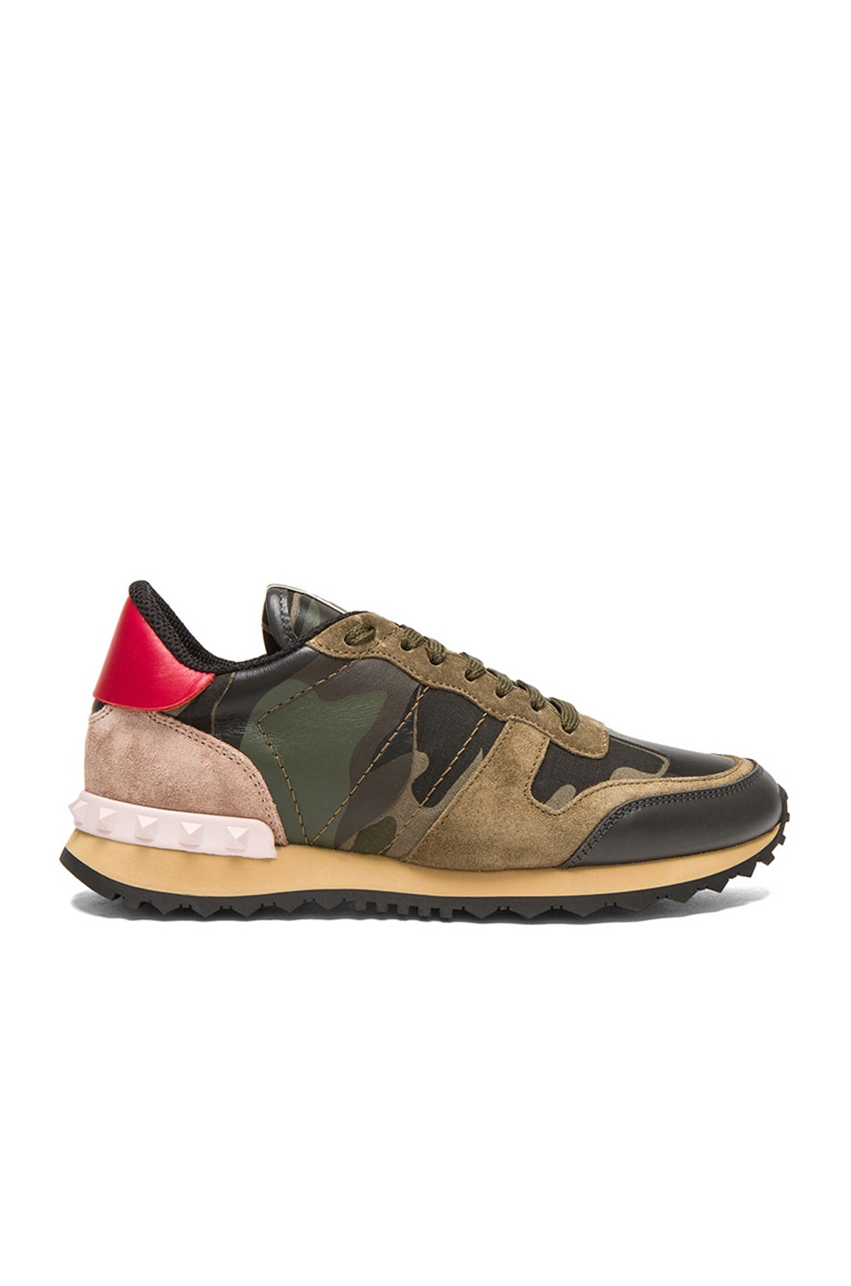 Image 1 of Valentino Garavani Camouflage Canvas & Suede Trainers in Army Green Camo