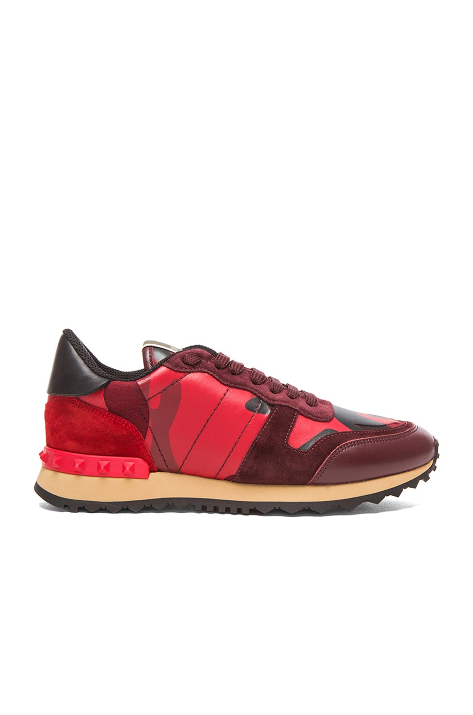 Valentino Camouflage Canvas & Suede Trainers in Red Camo | FWRD