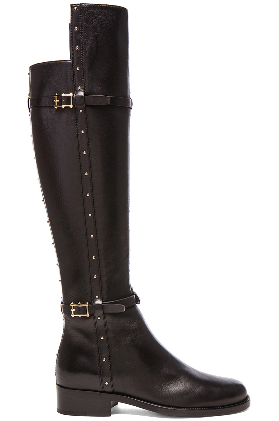 Image 1 of Valentino Garavani Dotcom Flat Leather Boots in Black & Gold
