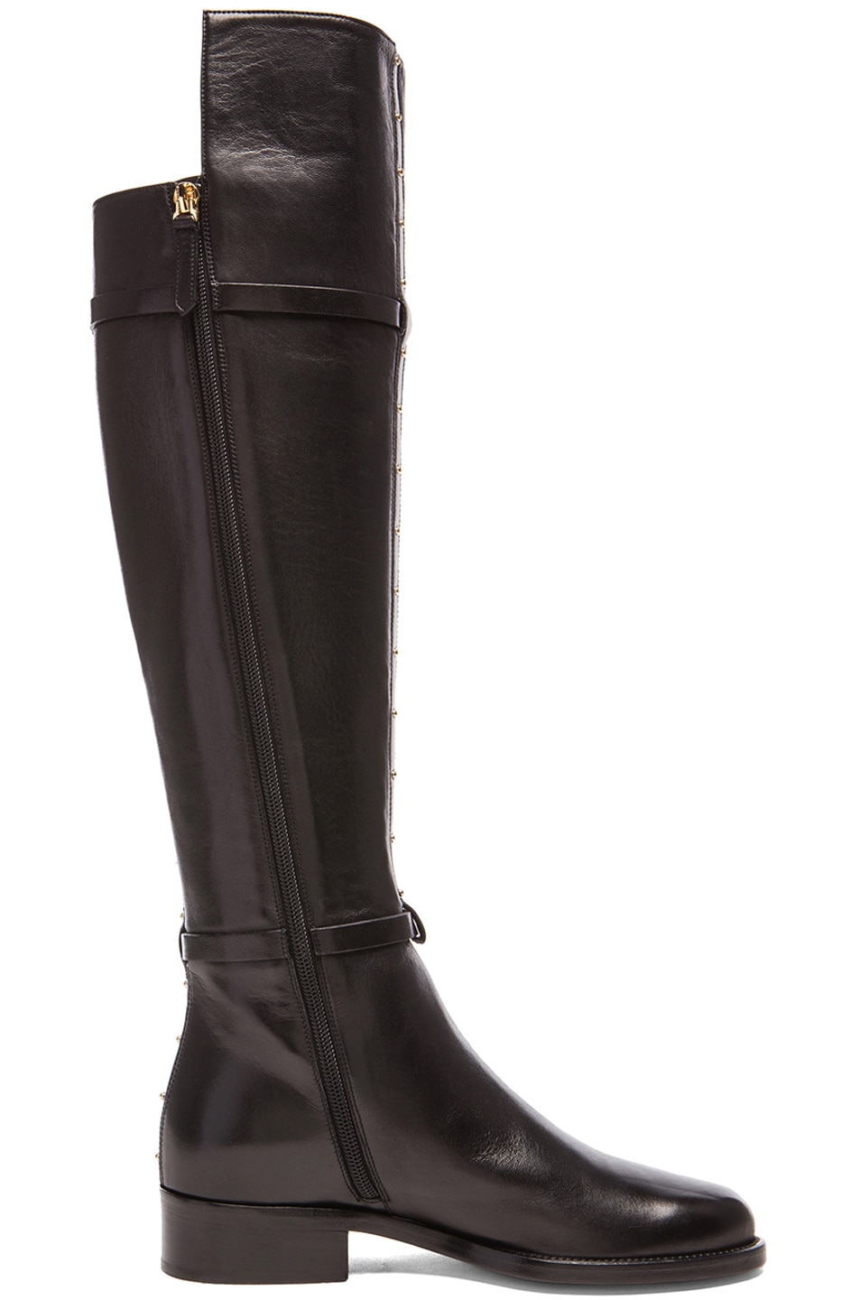 Valentino Garavani Dotcom Flat Leather Boots in Black & Gold | FWRD