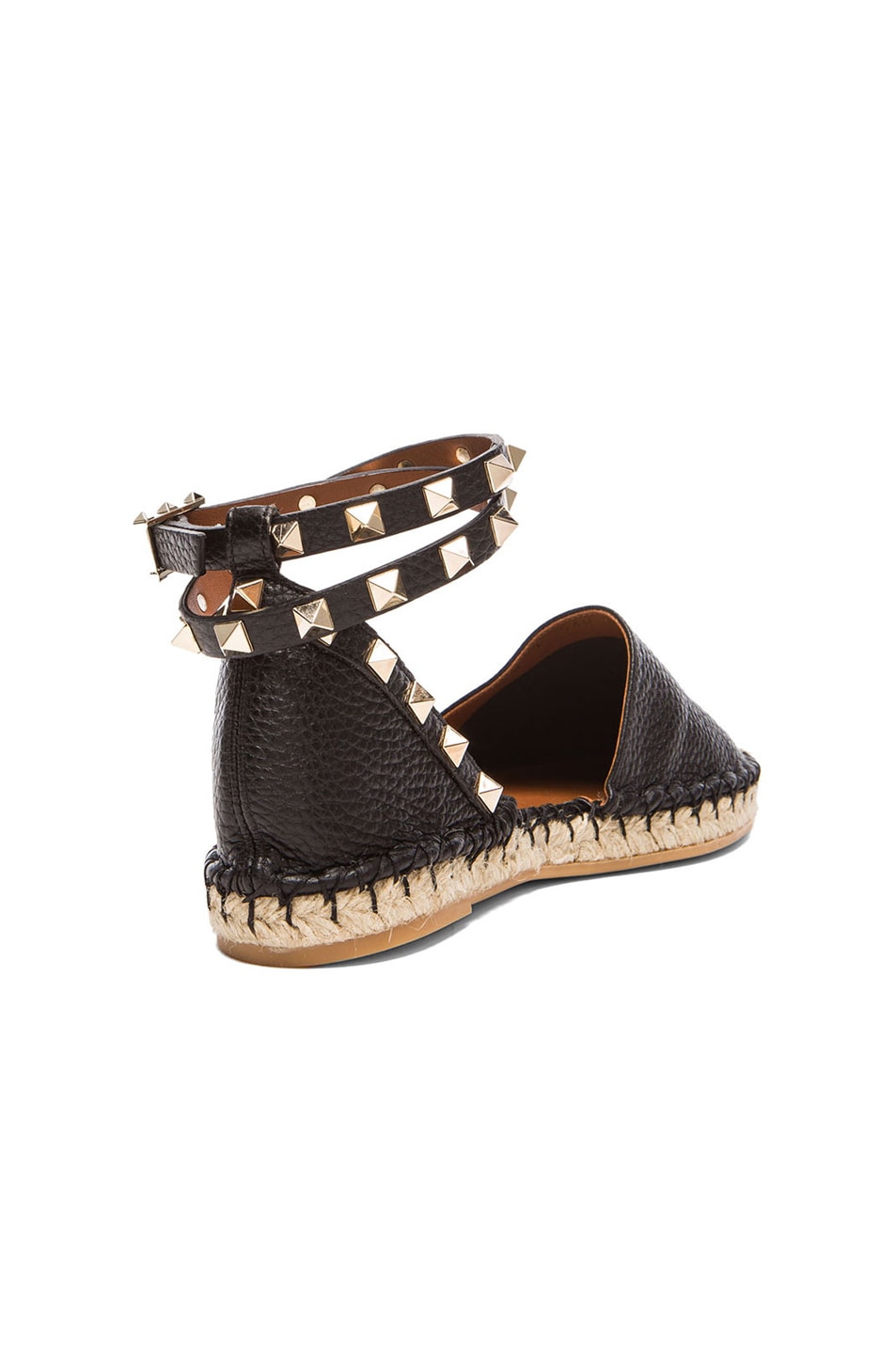 Valentino Rockstud Double Flat Leather Espadrilles in Black | FWRD