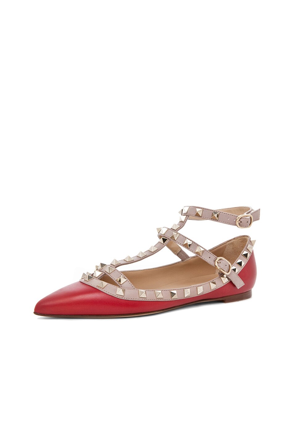 Valentino Rockstud Leather Cage Flats in Red | FWRD