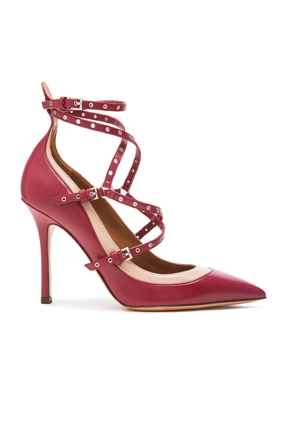 Image 1 of Valentino Garavani Love Latch Ankle Strap Leather Heels in Scarlet