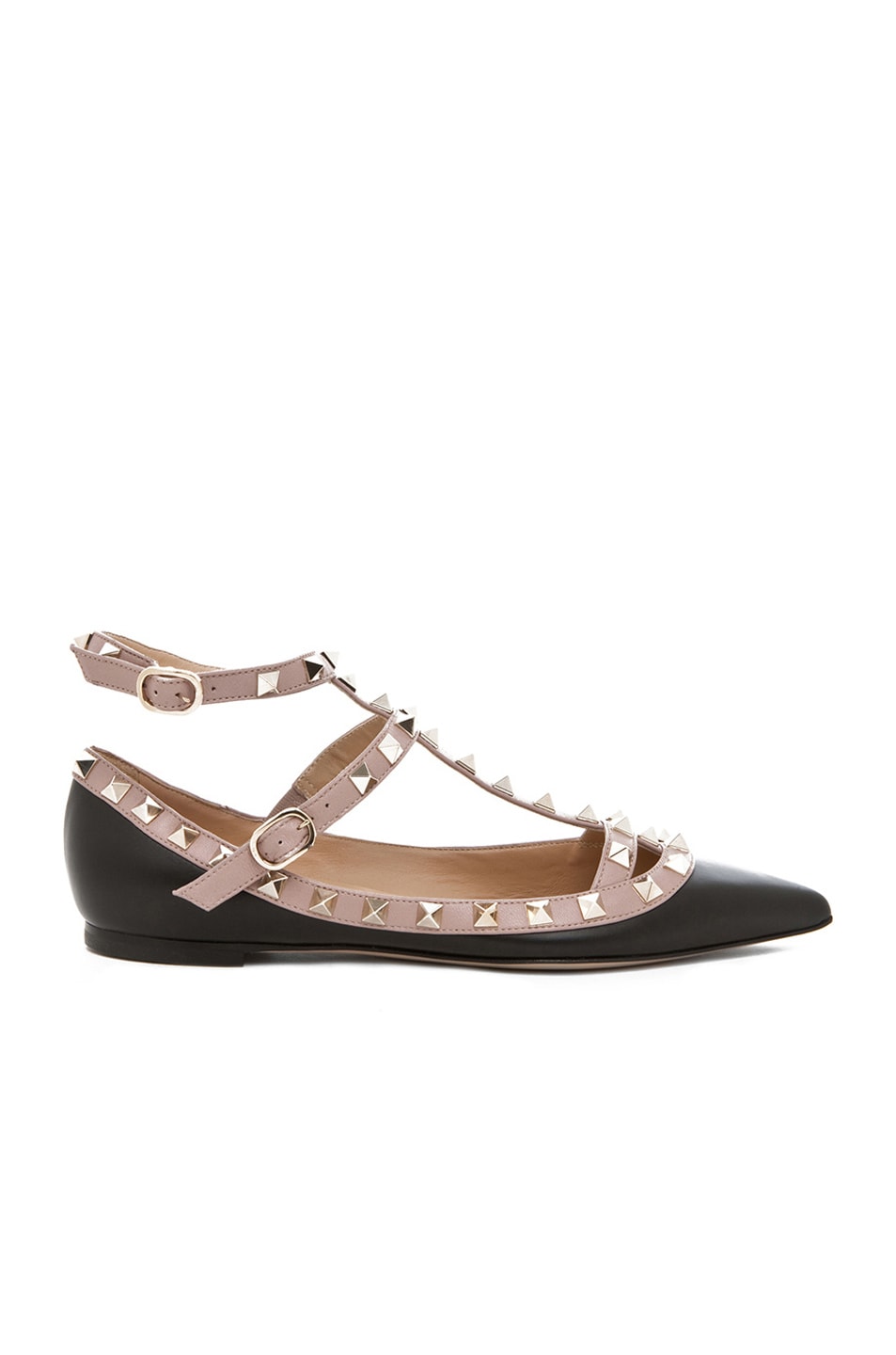 Valentino Rockstud Leather Cage Flats in Black | FWRD