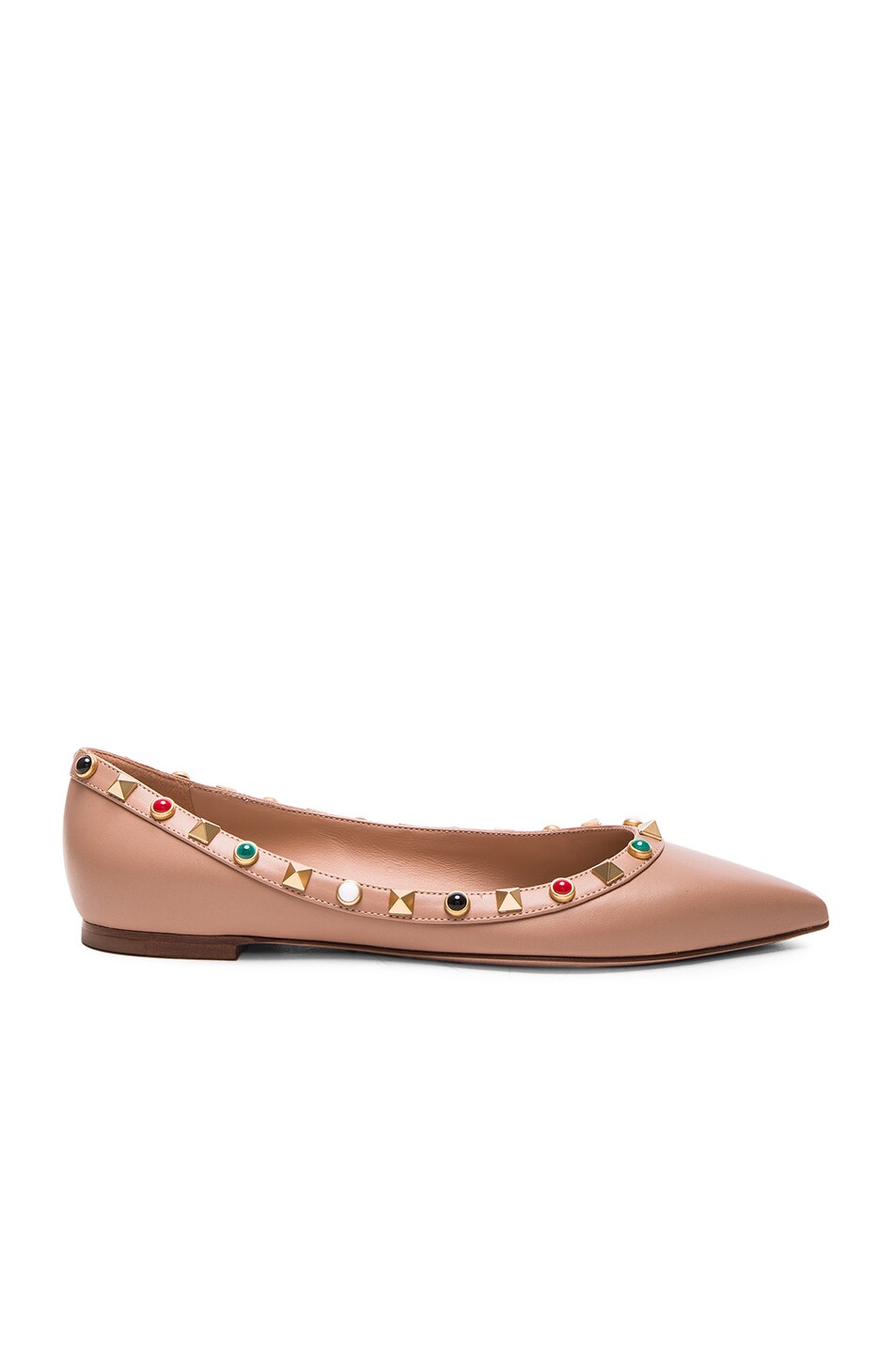 Image 1 of Valentino Garavani Rockstud Leather Rolling Ballerina Flats in Soft Noisette