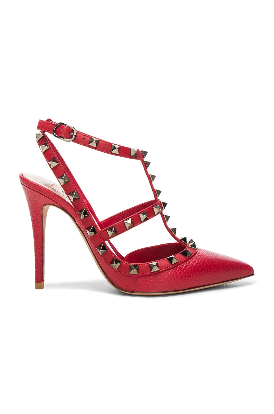 Image 1 of Valentino Garavani Rockstud Leather Ankle Strap Heels in Red