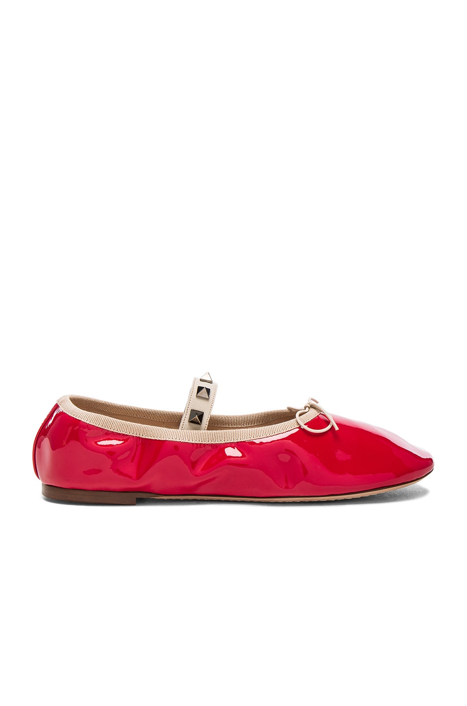 Image 1 of Valentino Garavani Rockstud Patent Leather Ballerina Flats in Red
